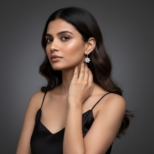 Nouveauté 2025 Boucles d'oreilles en cristal en forme de grappe de fleurs Boucles d'oreilles en argent sterling 925 pour femmes et filles à porter lors de mariages, de fêtes, de cérémonies, de mehendi - Product Image 4