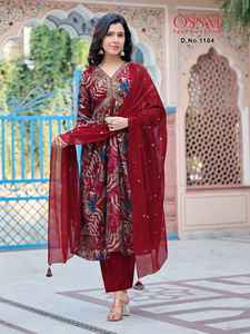 Prix de gros Vêtements de créateurs indiens pakistanais Alia Cut Kurti Duppata Premium Chanderi Modal Foil Print pour Eid Special - Product Image 2