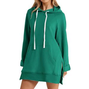 Women's 2025 <b>Winter</b> Casual Printed Long Sleeve Hoodie Solid Color Knitted Sweatshirt <b>Coat</b> <b>with</b> Slit Customizable - Product Image 6