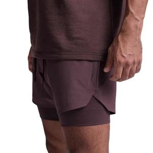 High Waist Men's 2-in-1 <b>Layers</b> Gym Shorts Breathable with Custom Logo Sports Track Workout Pockets High Street Style Plain Dyed - Product Image 2