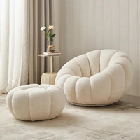 Ensemble de canapé en velours en forme de citrouille confortable Accent nordique Teddy tissu bois adapté aux enfants pour salon salle à manger hôtel école cuisine utilisation
