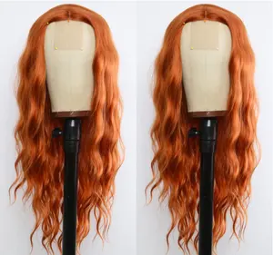 थोक मानव बाल विग अदरक नारंगी रंग लेस फ्रंट विग लंबी लहरदार 24 इंच वर्जिन बाल वियतनामी कच्चे बाल