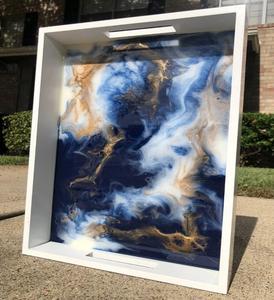 Plateau de service rectangulaire en MDF blanc tendance avec motif floral magnolia, poignées, pour table basse, cuisine, maison, organisateur d'aliments et de boissons - Product Image 6