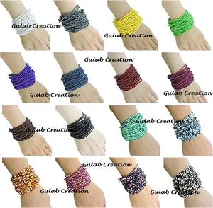 Pulsera Bohemia hecha a mano para mujer, brazalete ancho multicapa, cuentas de vidrio Verde Hierba, patrón geométrico, brazalete de hilo - Product Image 4