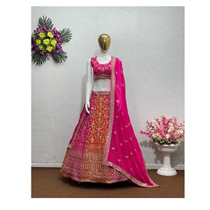 Vêtements de mariée de qualité supérieure Heavy Fuax Georgette Brodé Séquence Travail 2 Couleurs Lehenga Choli avec Dupatta pour Festive Wear - Product Image 1