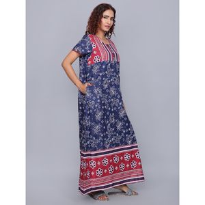 Evolove Women's 100% Cotton Printed Maxi Nightgown-Super Soft <b>Long</b> Sleepwear for Ladies Navy Blue - Product Image 5