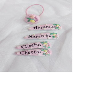 Custom Made Plastic <b>Hair</b> <b>Clips</b> with <b>Floral</b> Embroidered Patterns Resale <b>Hair</b> Accessory with Custom Names Possible - Product Image 5