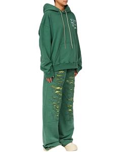 Personnalisé deux pièces en détresse brodé lavage à l'acide vintage évasé Street Style survêtement hiver coton survêtements strass - Product Image 3