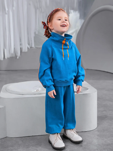 Ensemble survêtement pour adulte, bleu, coupe-vent, respirant, taille plus, sweat-shirt à capuche à col montant et pantalon, tenue décontractée chaude en deux pièces - Product Image 6