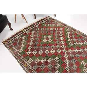Tapis turc vintage, tapis de 5,4 x 8 pieds, tapis en laine à bordure rouge - Product Image 1