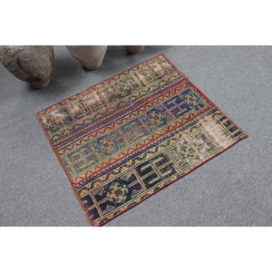 พรมวินเทจ ขนาด 2.6x2.9 ฟุต พรมตุรกี สีน้ำเงินแดงลายจุด พรมขนสัตว์ - Product Image 2