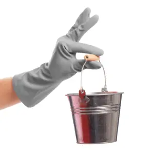 [STOCK LOT OFFER] Household Gloves Grey Multipurpose Flocklined Waterproof Food Grade Household Latex Gloves For Toilet Cleaning