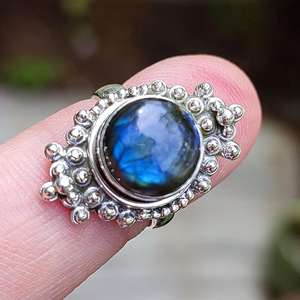 925 Sterling Silver Labradorite <b>Ring</b> Unique Boho Jewelry with 18K Plating Handmade Inlay <b>Statement</b> Promise <b>Ring</b> - Product Image 3