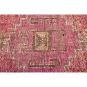3x9.4 ft Turkish Rug, Vintage <b>Runner</b> Rug, <b>Red</b> Brown Check Rug - Product Image 5