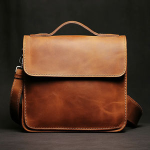 กระเป๋าคนส่งเอกสารหนังลำลองแบบย้อนยุคสำหรับผู้ชายกระเป๋าสะพายไหล่สีน้ำตาลแบบเรียบง่ายขนาดเล็กพกพาได้โลโก้ใหม่ - Product Image 2