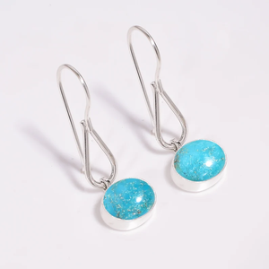 ต่างหูพลอยเทอร์ควอยซ์ธรรมชาติ925เงินแท้สีฟ้าเครื่องประดับทำด้วยมือทรงรีของขวัญวันครบรอบและวันเกิดที่สวยงาม - Product Image 2