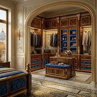 Lit à baldaquin classique européen sur mesure, cadre en bois foncé, tête de lit en velours bleu, pour villa de luxe, suite d'hôtel