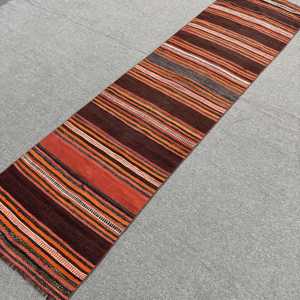 Kilim Rug, 2.3x8.7 ft Vintage Rug, <b>Brown</b> Oriental Rug <b>Wool</b> - Product Image 4