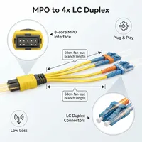 Câble de répartition 8 fibres monomode OS2 MPO vers LC Duplex, 8F MPO femelle vers 4x LC Duplex, LSZH, longueur de branche 50cm