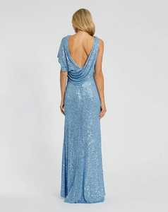 ชุดราตรียาวทรงแม็กซี่แขนกุดขนาดพิเศษชุดออกงานปักลายท้องฟ้าสีฟ้าสำหรับค็อกเทล - Product Image 4