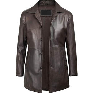 Manteau long durable pour hommes en cuir pur, coupe-vent et chaud avec un design moderne. - Product Image 3