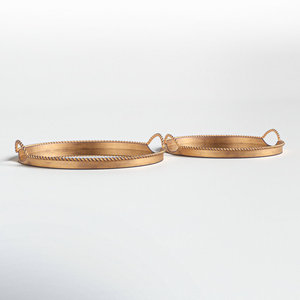 Vente en gros Plateau décoratif rond en aluminium avec poignée en corde torsadée pour décoration de mariage à la maison au prix le plus bas - Product Image 1