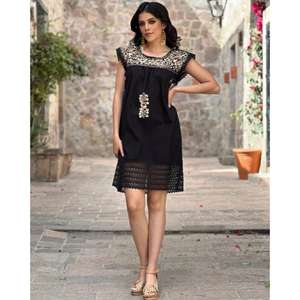 Vestido de Encaje Blanco de Algodón para Mujer, Estilo Bohemio, Casual, de Verano, Mini Vestido con Adornos de Crochet Hechos a Mano, Vestido Étnico para Mujer - Product Image 3