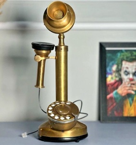 Cổ Điển 1920S Phong Cách Brass Nến Điện Thoại Thân Thiện Với Môi Retro Quay Số Bàn Điện Thoại Trong Màu Đen - Product Image 4