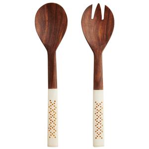 Cuillère de service en bois avec manche en os antique, résine et bois de haute qualité, accessoires de cuisine - Product Image 1