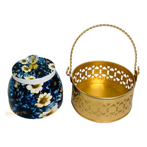 Iron Printed Pichwai Design Dry Fruit Jar with Basket Set for Decorative Food Storage and Gifting - Product Image 1