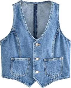 Gilet en toile denim imperméable et coupe-vent de haute qualité, design personnalisé, style moto paisley, plusieurs poches, saison printemps - Product Image 2