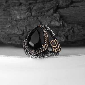Anillo Turco de Plata de Ley 925 para Hombre, Estilo Otomano, Piedra Negra Natural, Joyería Fina Hecha a Mano, Azuris VALKH1307 - Product Image 2