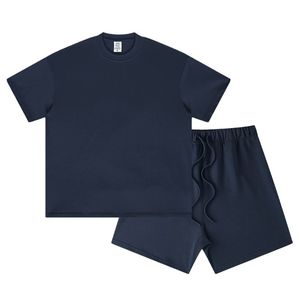 Ensemble 2 pièces en coton avec logo personnalisé pour hommes, t-shirt imprimé en forme de boîte courte et ensemble short streetwear tricoté - Product Image 6