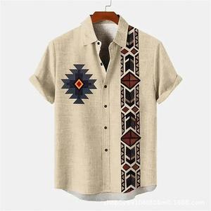 Camisa de Hombre Estilo Africano 2025, Transpirable, Étnica, con Estampado Digital, de Poliéster/Algodón, Cuello Mao, Tejida, de Manga Corta - Product Image 4