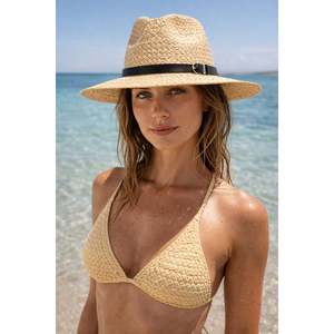 Camel <b>Straw</b> <b>Fedora</b> Hat with Buckle and Band Detail, Summer Hat HSR2118 - HSR2118-CAMEL - Product Image 1