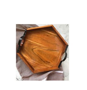 Plateau en bois de Style moderne avec manche en métal, couleur bois de mangue naturel poli et produit fait à la main - Product Image 6