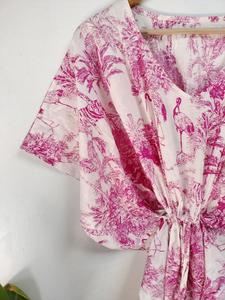 Pur coton caftan Bold Floral Bloom Print Indian Block Summer Kimono Confortable Floor-Length Maternity Beach Dress Lavable - Product Image 3