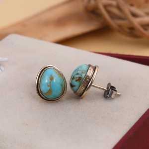 Kingman Turquoise Stud Boucles d'oreilles en argent sterling Boho Artisan Jewelry - Product Image 4