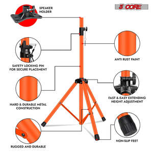 5 Core Speaker Stand <b>Tripod</b> Heavy Duty Adjustable 72" Universal Mount for PA DJ Studio - Product Image 6