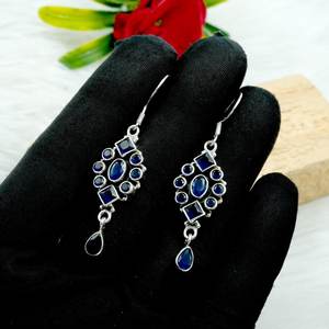 Pendientes Florales de Plata de Ley 925 con Zafiro Azul, Joyería de Boda Hecha a Mano, Regalo para Ella, Aniversario, Elegante E0035-GS - Product Image 1