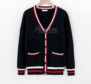 OEM ODM suelto personalizado nuevo cuello en V bordado Chenille carta parches prendas de punto Letterman Cardigan Unisex transpirable suéter a rayas - Product Image 6