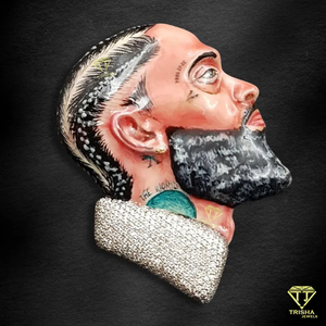 Colgante DE CARA helada de esmalte personalizado de rapero 3D de plata de ley 925, colgante de cara cultivada de laboratorio VVS personalizado de Hip Hop - Product Image 2