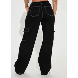 Pantalones vaqueros nuevos para mujer al por mayor, pantalones vaqueros rasgados a la moda con bolsillo lateral, pantalones cargo transpirables, pantalones vaqueros de talla grande para mujer - Product Image 2