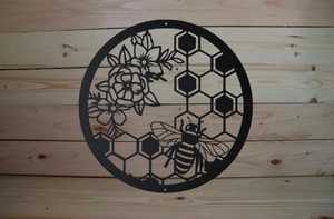 Arte Mural de Abeja de Metal Cortado con Láser, Diseño Moderno Personalizado Hecho a Mano, Patrón de Planta de Hierro, Decoración Colgante para Hogar y Jardín - Product Image 5