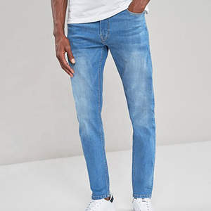 Ventes en gros de salopettes slim à taille mi-haute personnalisées, jeans en denim bleu de haute qualité pour hommes - Product Image 1