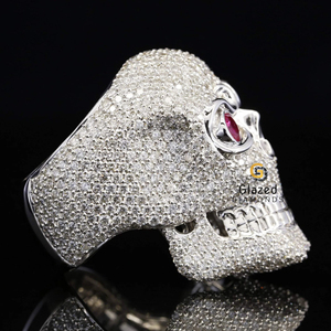 New Exclusive Round Brilliant Moissanite VVs Clarity Diamonds Fully Iced Out Skull Hip Hop <b>Ring</b> 10K White Gold For <b>Men</b> - Product Image 3