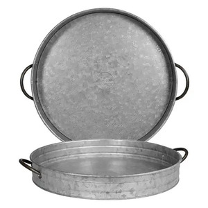 Lot de 2 plateaux de service galvanisés Oxodise fini plat antique de grande taille et assiettes pour le service des aliments en vaisselle - Product Image 4