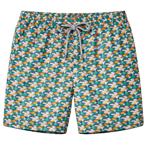 Shorts de bain recyclés pour hommes, motif multicolore de fleurs de mer, séchage rapide, avec cordon de serrage à la taille élastique - Product Image 1