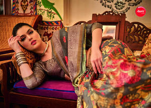 Exquis Chitrapatta Katav Jari Pata Kalamkari imprimé Saree traditionnel artisanal indien gris Saree avec des motifs complexes - Product Image 2