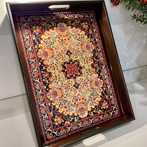 Plateau de service artisanal en bois Art Déco avec travail Meena pour la maison, la cuisine, la table à manger, organisateur décoratif utilitaire - Product Image 2